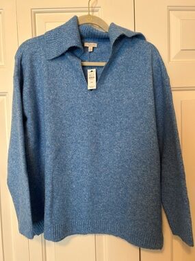Talbots Petite Women’s Blue Blue V-Neck Polo-Collar Sweater, sz PM